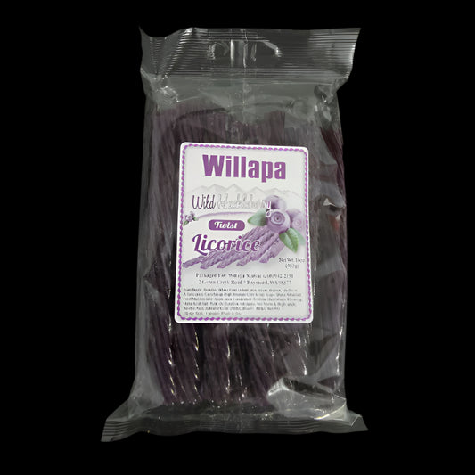 Huckleberry packaged licorice with Willapa branding