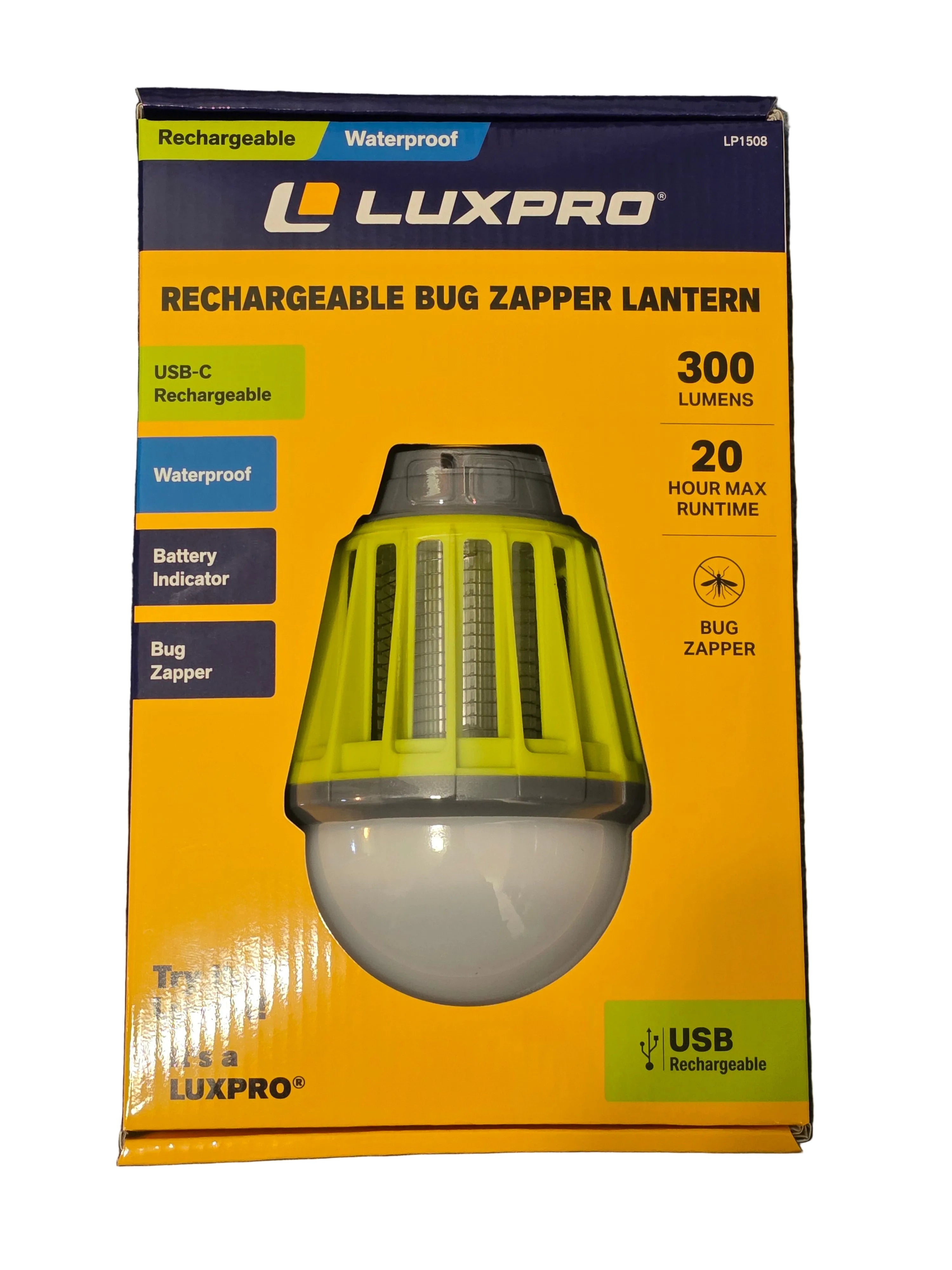 LUXPRO Rechargeable Bug Zapper Lantern – 300 Lumen Camp Light