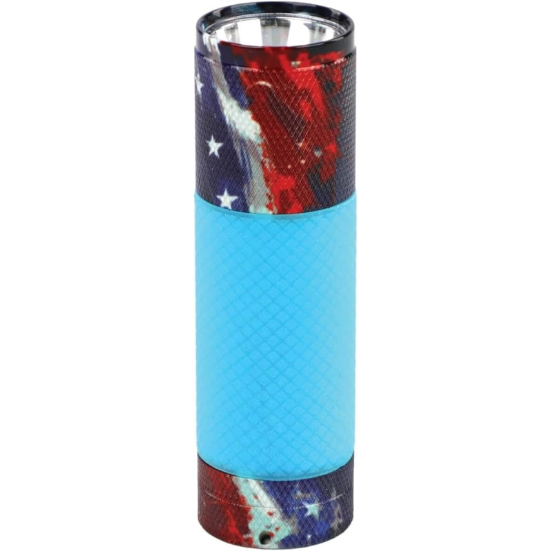 Tumbler with American flag design on a blue background