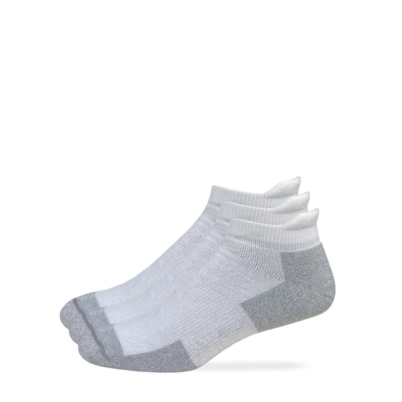 Pair of white and gray ankle socks on a white background. Willapa Outdoor