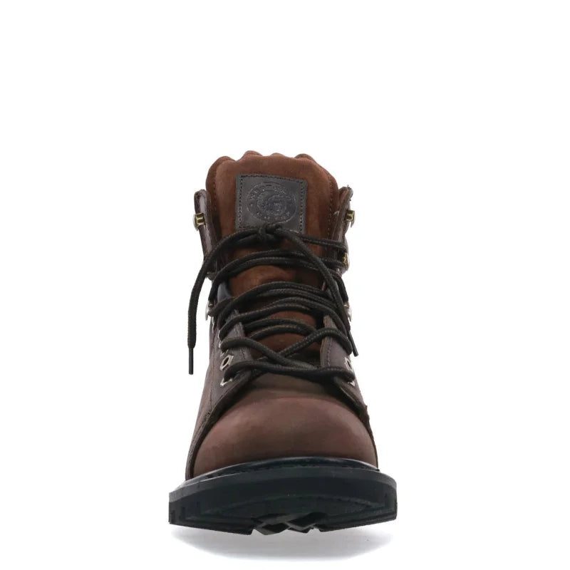 Brown leather boot with black sole on a white background-Willapa Outdoor