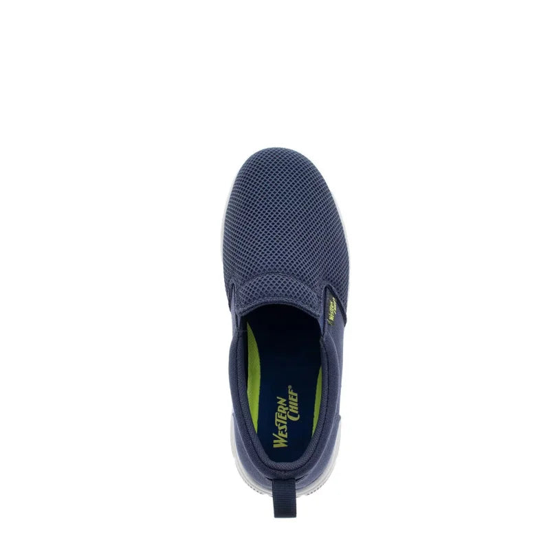 Navy slip-on shoe with 'Western Chief' branding on a white background-Willapa Outdoor