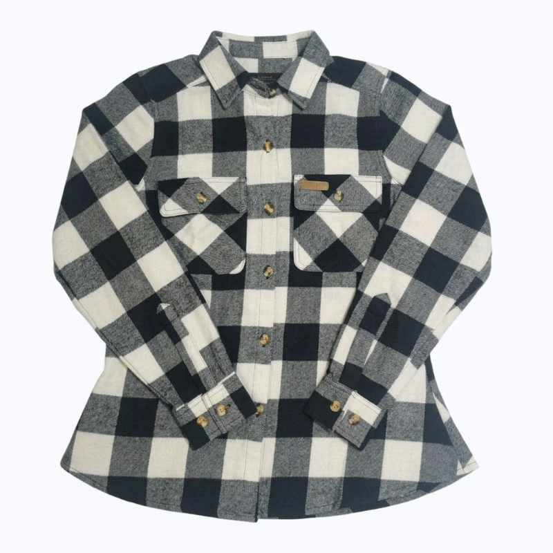 Hickory Shirt Co. Women's Buffalo Plaid Flannel Shirt — Long Sleeve Button-Up in Black/White-Willapa Outdoor