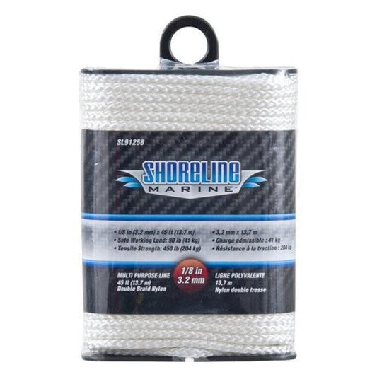Shoreline Marine Nylon Braid Camping Cord - 1/8 in x 45 ft - White - Willapa Marine & Outdoor