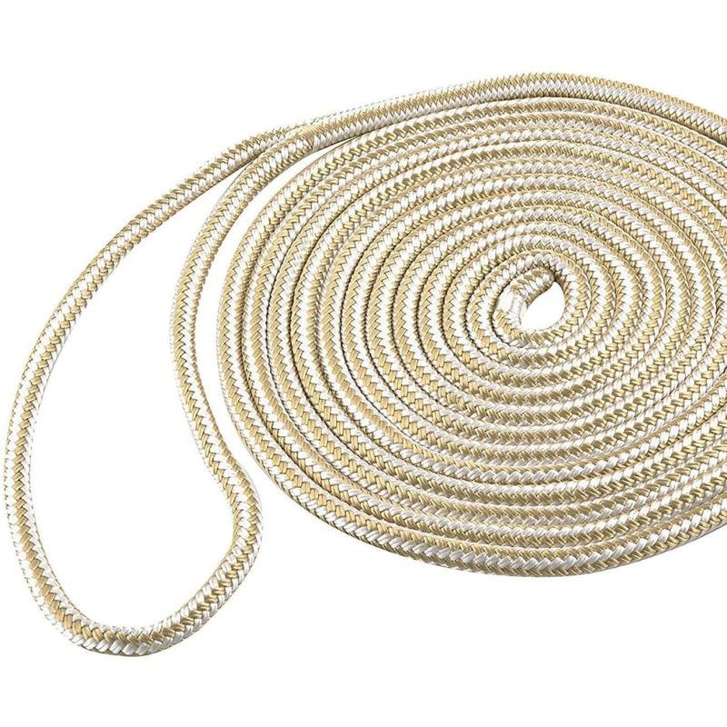 Shoreline Marine Double Braided Nylon Dock Line - 3/8 in x 15 ft - Gold/White - Willapa Marine & Outdoor