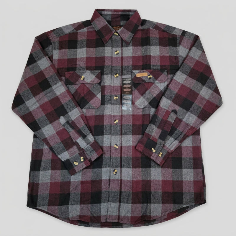 Hickory Shirt Co Lightweight Button-Front Plaid Flannel Shirt in Maroon/Gray-Willapa Outdoor