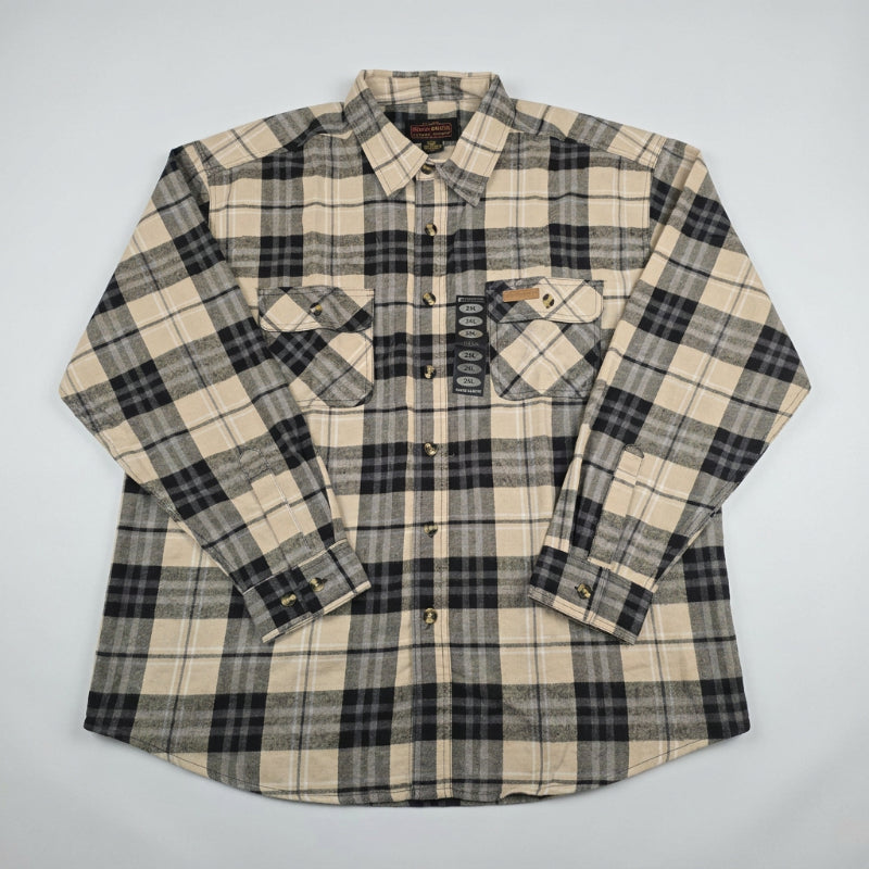 Hickory Shirt Co Lightweight Button-Front Plaid Flannel Shirt in Tan/Black-Willapa Outdoor