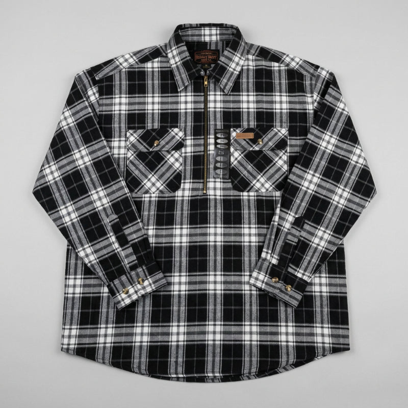 Hickory Shirt Co Lightweight 1/4-Zip Plaid Flannel Shirt in Black/White-Willapa Outdoor