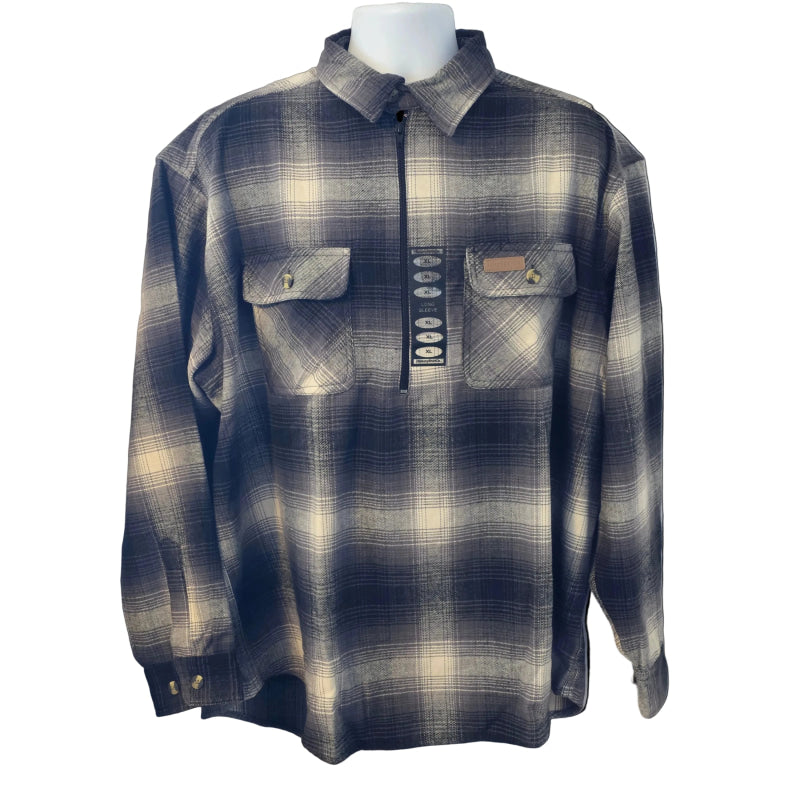 Plaid shirt with visible brand label on a white background