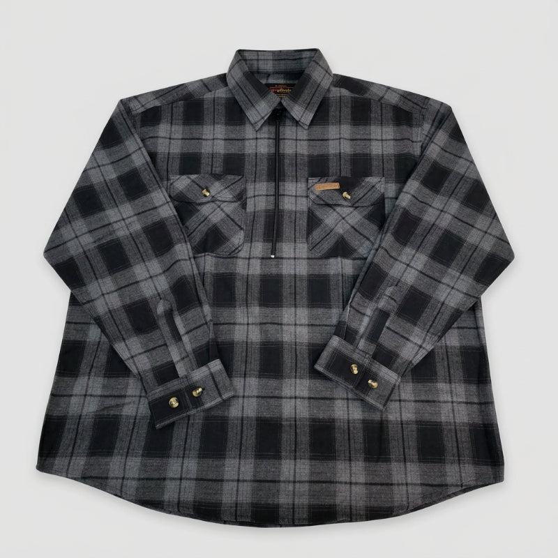 Hickory Shirt Co Lightweight 1/4-Zip Plaid Flannel Shirt in Black/Charcoal-Willapa Outdoor