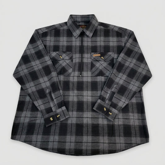 Hickory Shirt Co Lightweight 1/4-Zip Plaid Flannel Shirt in Black/Charcoal-Willapa Outdoor
