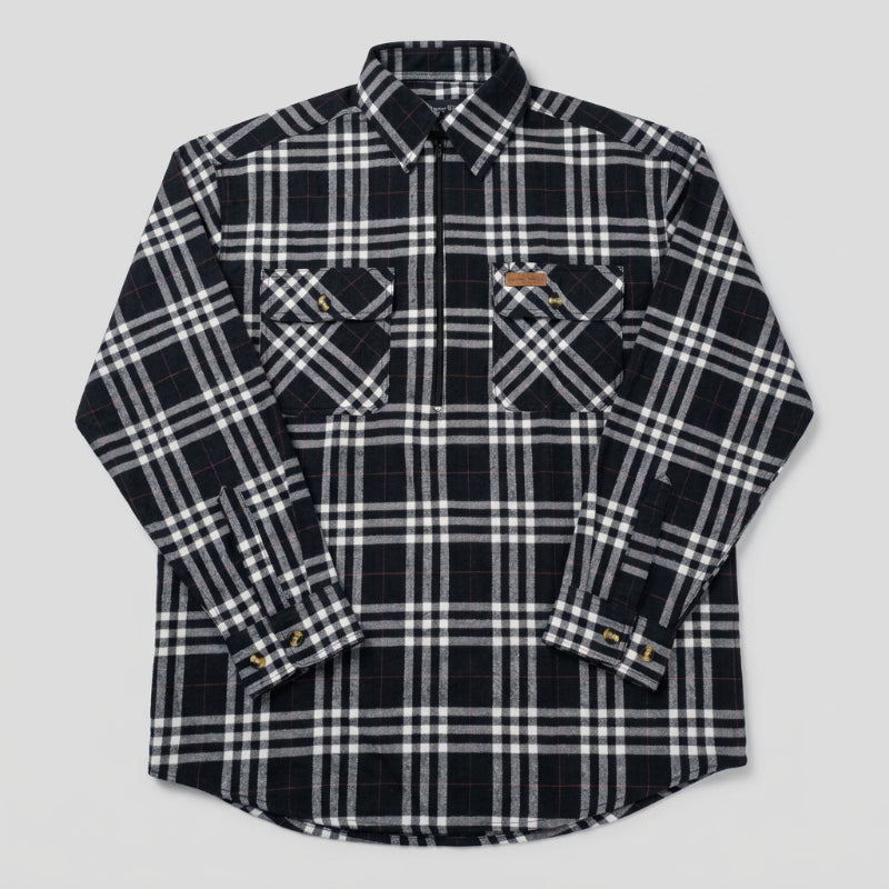Hickory Shirt Co Lightweight 1/4-Zip Plaid Flannel Shirt in Blue/White-Willapa Outdoor