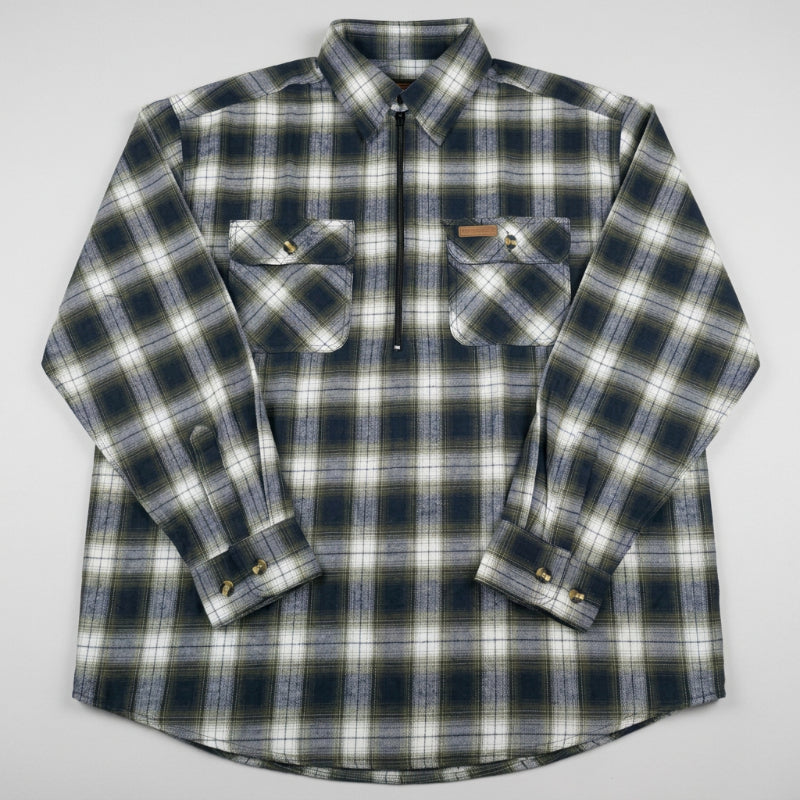 Hickory Shirt Co Lightweight 1/4-Zip Plaid Flannel Shirt in Green/Blue-Willapa Outdoor