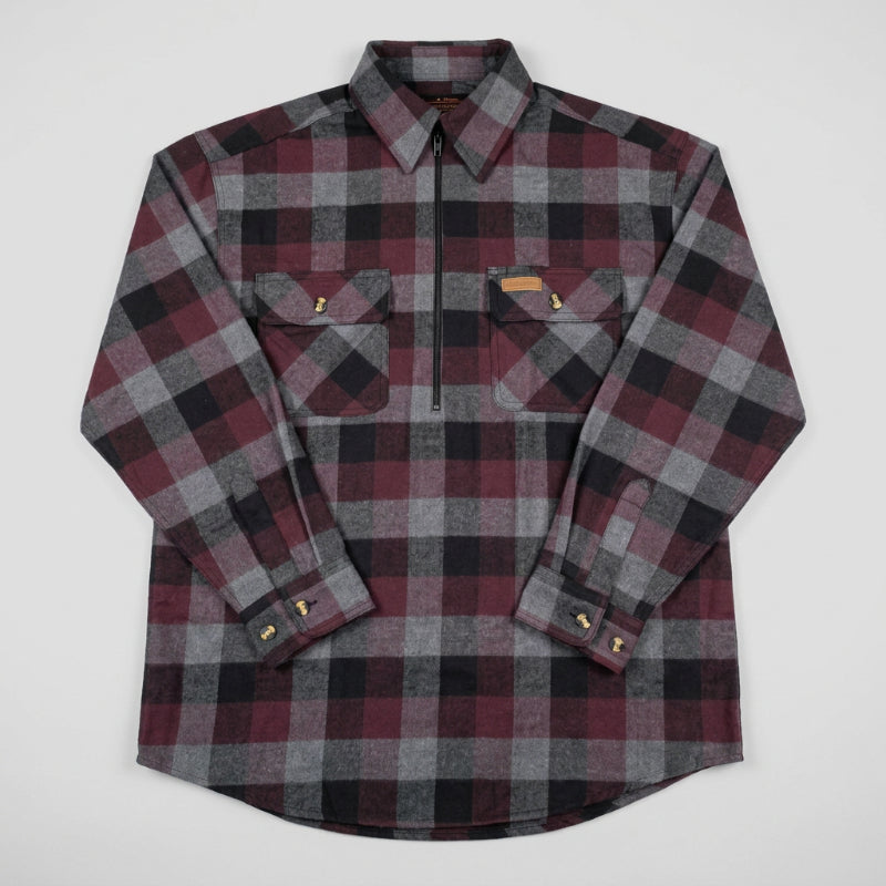 Hickory Shirt Co Lightweight 1/4-Zip Plaid Flannel Shirt in Maroon/Gray-Willapa Outdoor