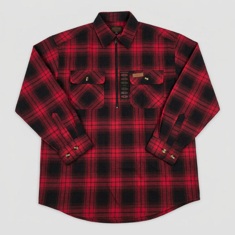 Hickory Shirt Co Lightweight 1/4-Zip Plaid Flannel Shirt in Red/Black-Willapa Outdoor