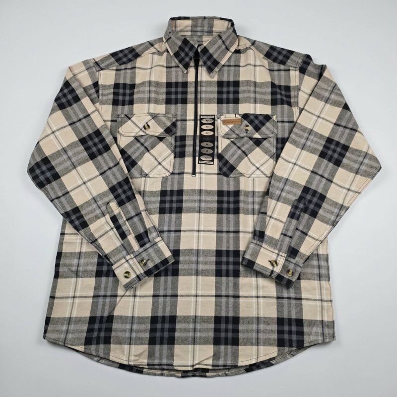 Hickory Shirt Co Lightweight 1/4-Zip Plaid Flannel Shirt in Tan/Black-Willapa Outdoor