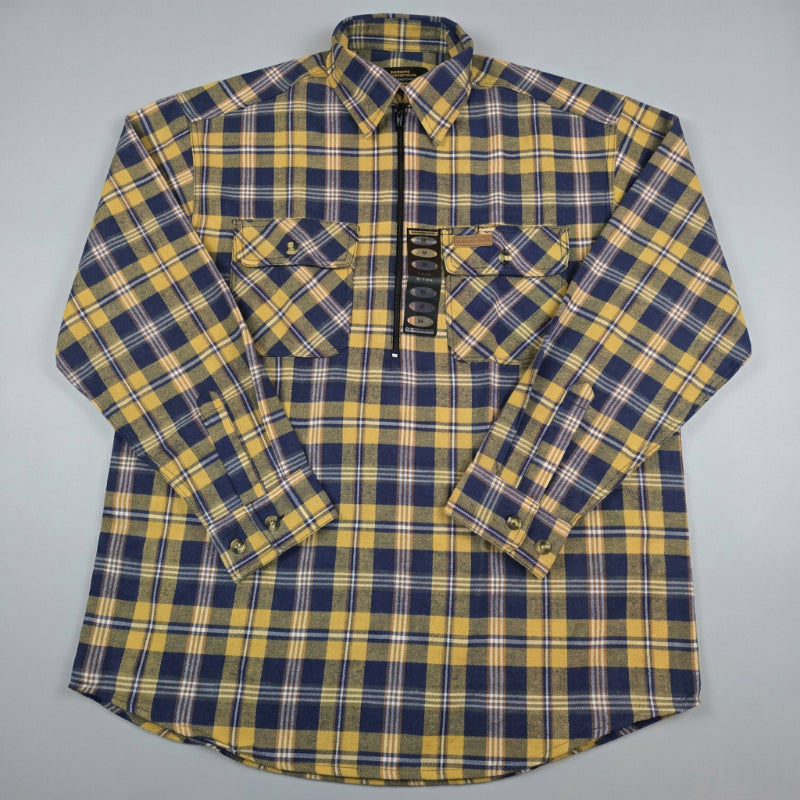 Hickory Shirt Co Lightweight 1/4-Zip Plaid Flannel Shirt in Yellow/Blue-Willapa Outdoor
