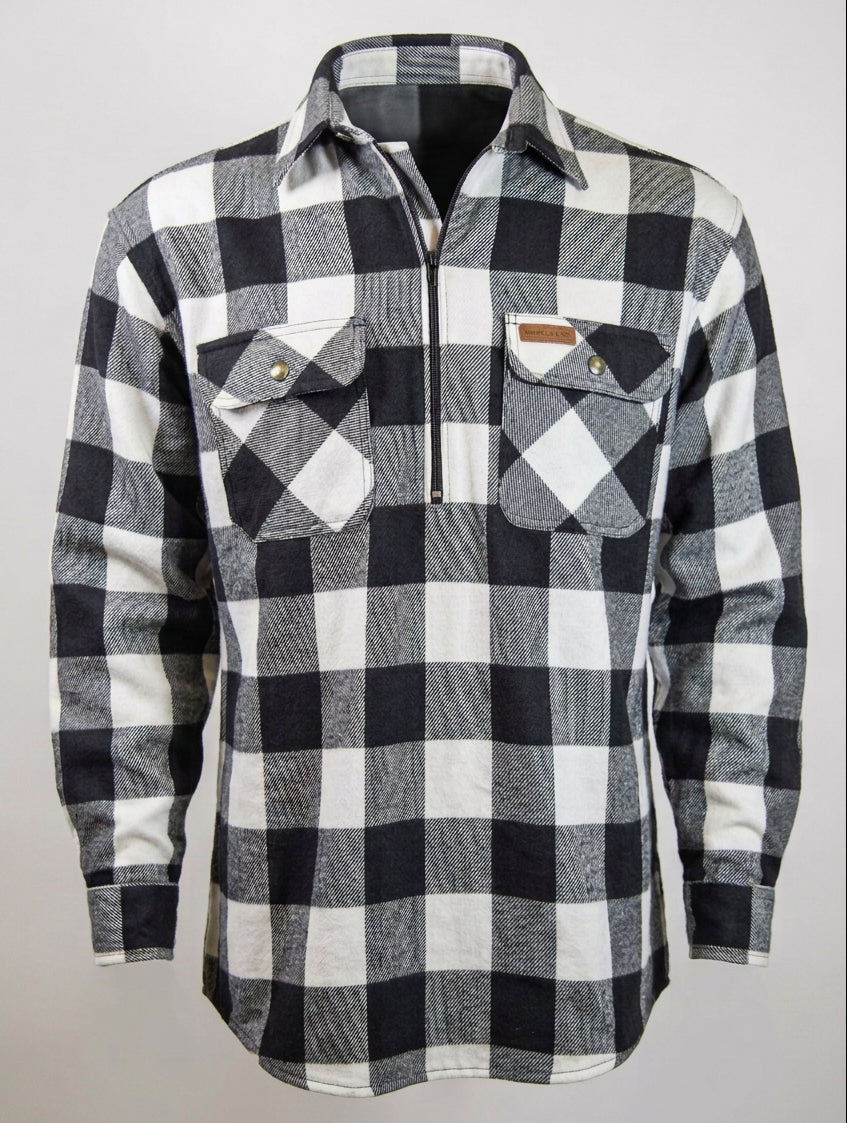 Hickory Shirt Co Buffalo Plaid Brawny 1/4 shirt in Black/White-Willapa Outdoor
