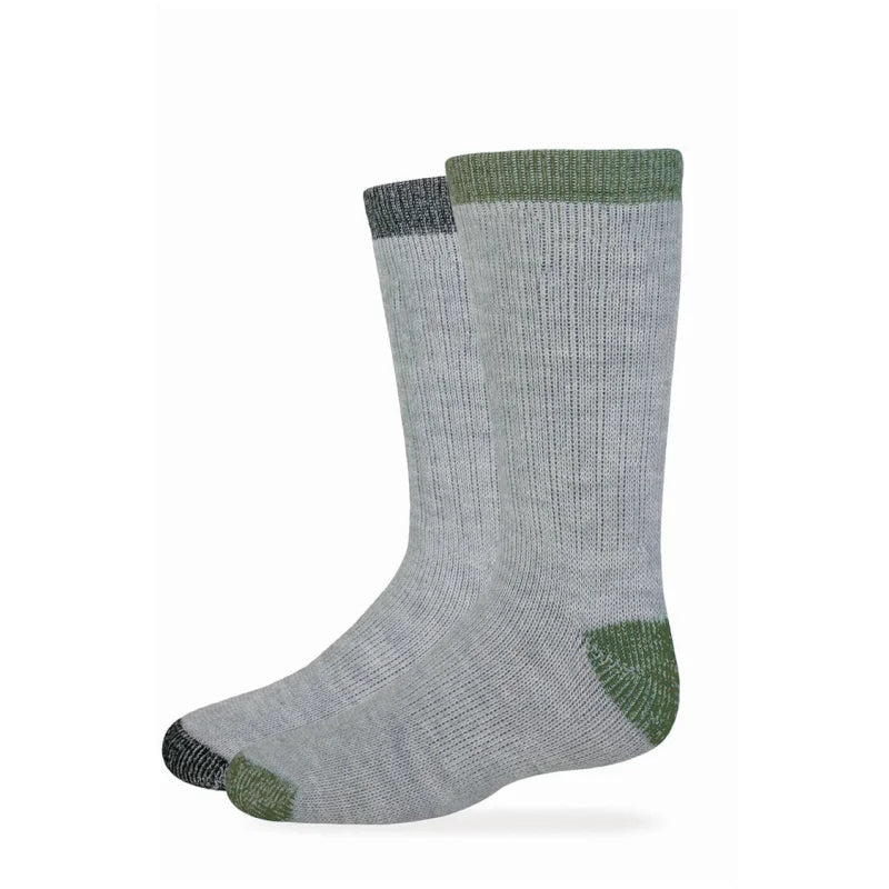 Gray sock with green accents on a white background. Willapa Outdoor