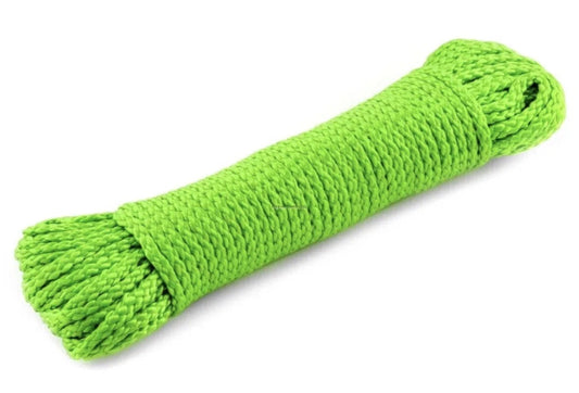 A bright lime green rope, neatly coiled and secured with a matching end cap, displayed on a clean white background.