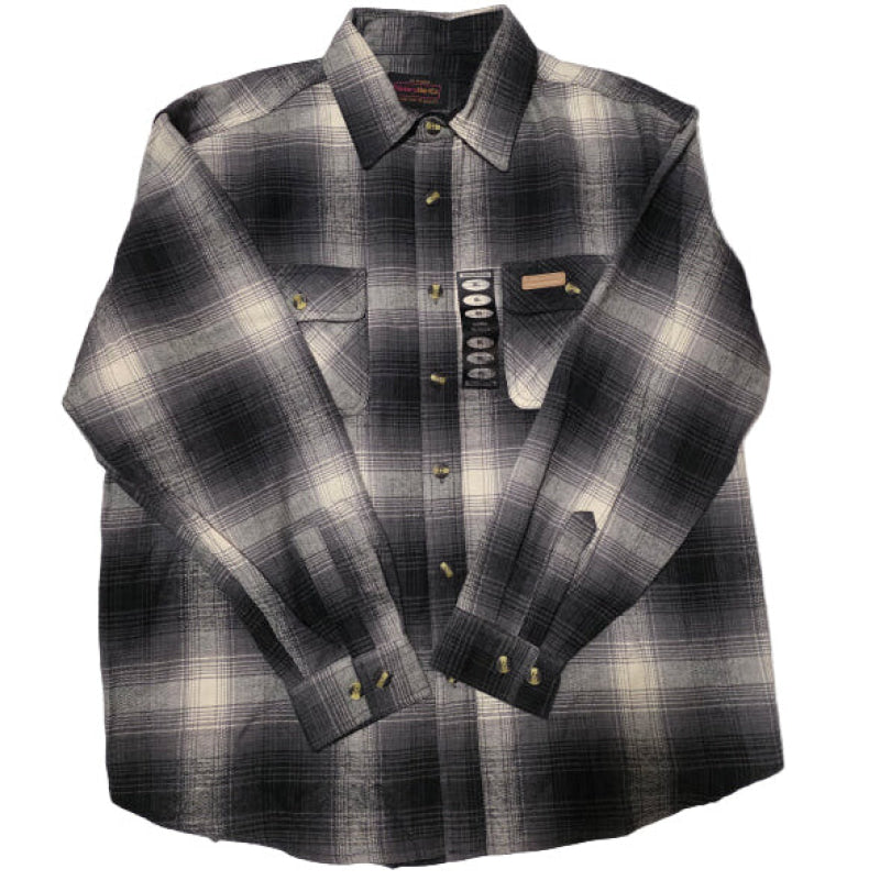 Plaid shirt with button details on a white background