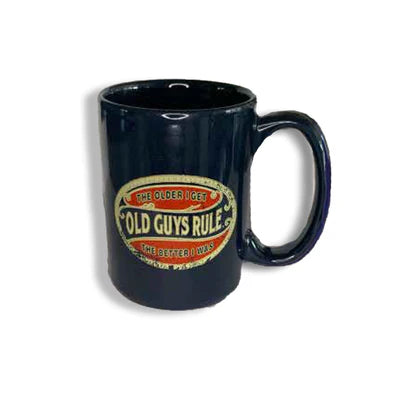 Dark Blue Coffee Mug, Old Guys Rule-Better I Was tagline.