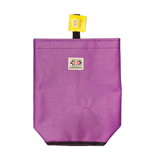 Purple fabric square with a logo on a gray surface-Willapa Outdoor