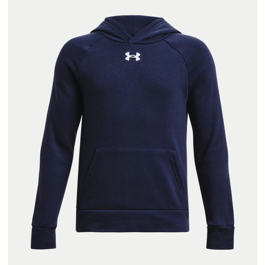 Navy blue hoodie with Under Armour logo on a light gray background-Willapa Outdoor