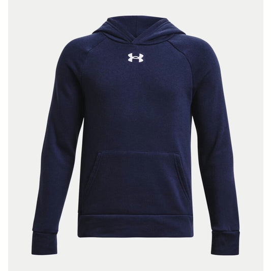 Navy blue hoodie with Under Armour logo on a light gray background-Willapa Outdoor