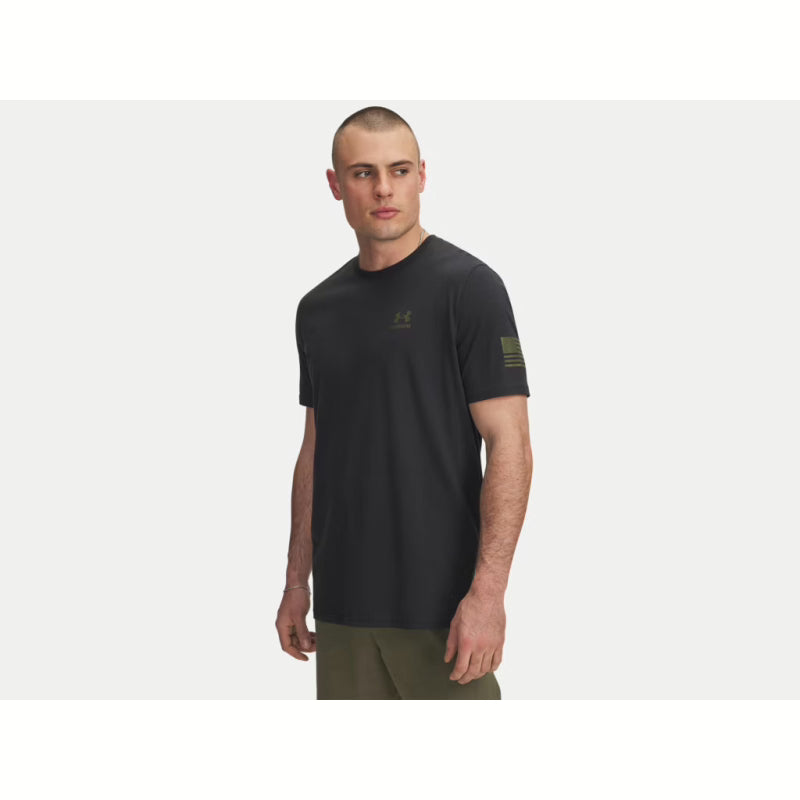 Man wearing a black t-shirt with a logo on a white background-Willapa Outdoor