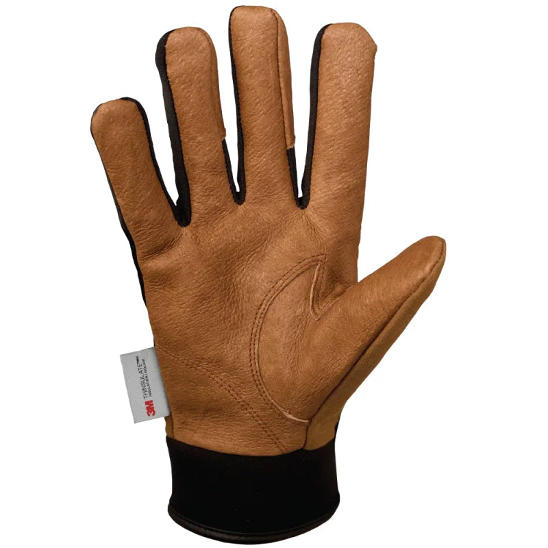 Brown leather glove with black cuff on a white background-Willapa Outdoor