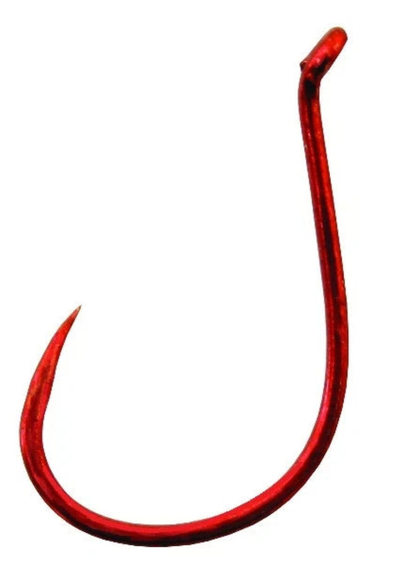Red fishing hook on a white background