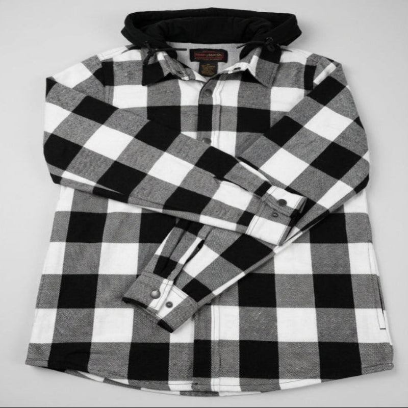 Hickory Shirt Women's Buffalo Plaid Brawny Hoodie in Black/White-Willapa Marine & Outdoor