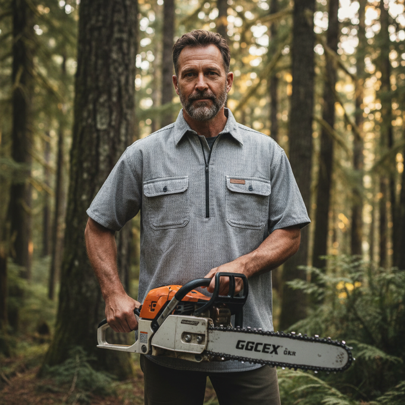 Hickory Stripe Work Shirt - Logger Portrait