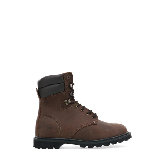 Brown leather boot with black sole on a white background-Willapa Outdoor