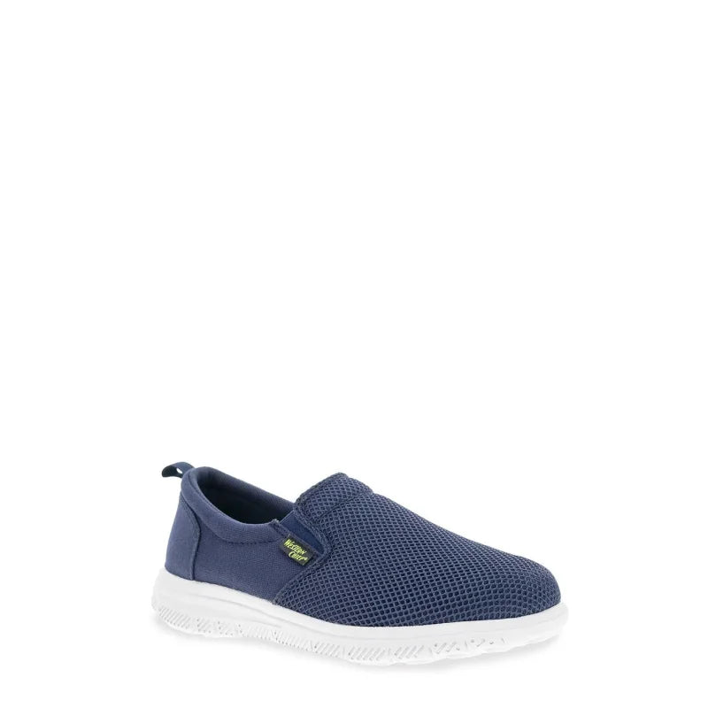 Navy slip-on shoe with white sole on a white background-Willapa Outdoor