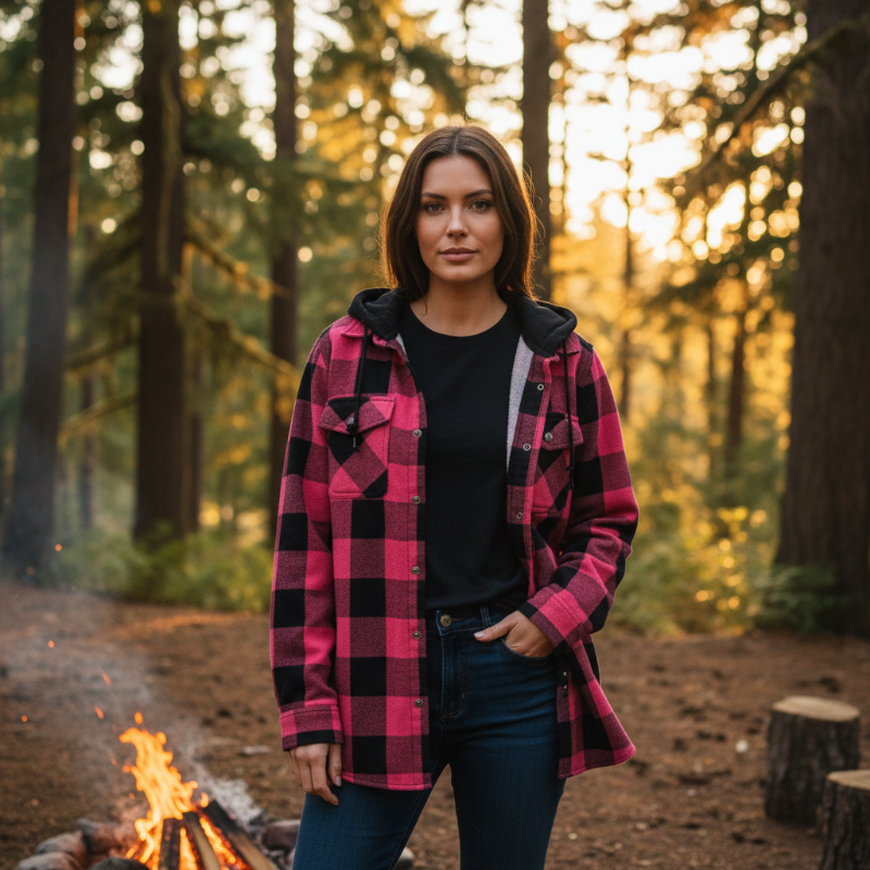 Women's Buffalo Plaid Hoodie - PNW Camping