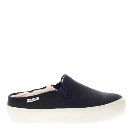 Black slip-on shoe with white sole on a white background-Willapa Outdoor