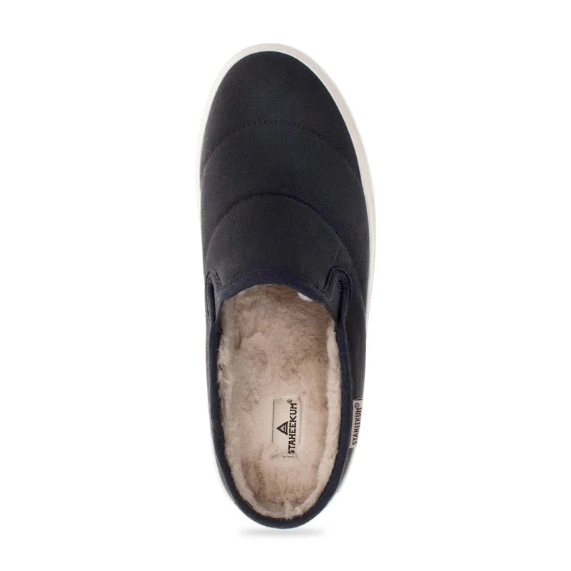 Black slip-on shoe with white sole on a white background-Willapa Outdoor