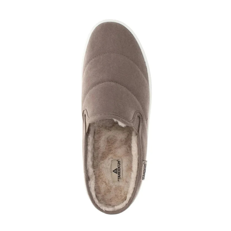 Taupe slip-on shoe with fur lining on a white background-Willapa Outdoor