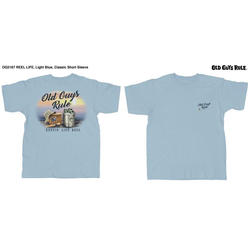 OLD GUYS RULE T-Shirt - Keepin' Life Reel - Light Blue - Willapa Marine & Outdoor